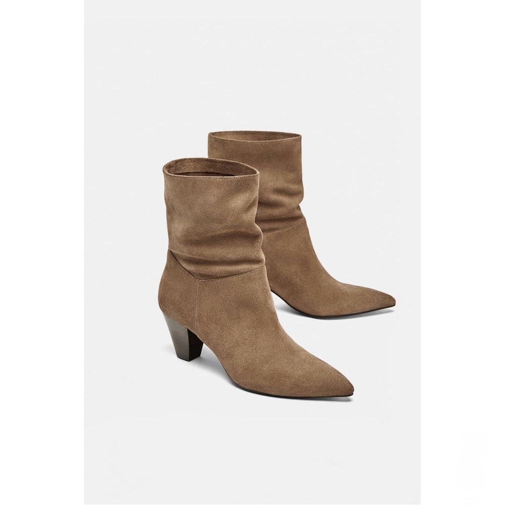 SPLIT LEATHER HIGH HEEL ANKLE BOOTS